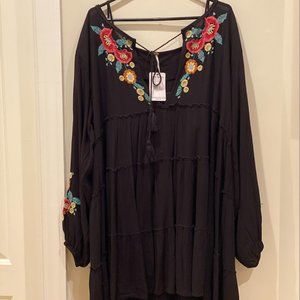 Free People Spell On You Embroidered Mini Black Dress